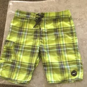 O’Neil Lime Green Plaid Shorts